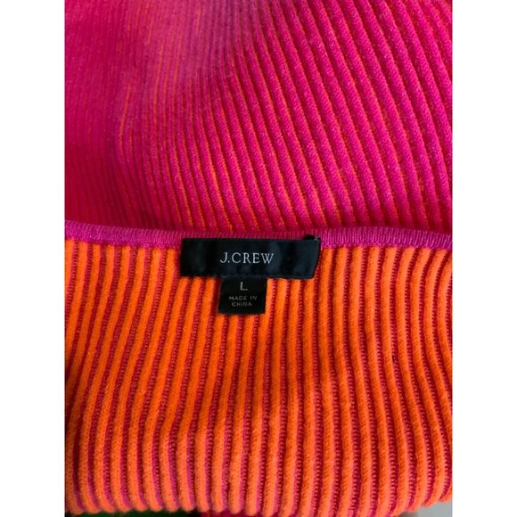 J.Crew Hot Pink & Orange Rib Knit Plunge Neckline Button-Up Cardigan, Size L - Picture 5 of 5